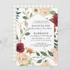 ブルゴーニュエレガントフローラバラ秋の結婚葉 招待状