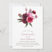 ブルゴーニュエレガントフローラブーケ結婚ーズ 招待状 (正面)