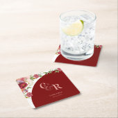 ブルゴーニュエレガントフローラモノグラム結婚披露宴 スクエアペーパーコースター (インサイチュ)
