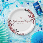 ブルゴーニュエレガントフローラモノグ素朴ラム結婚ズ ペーパープレート (パーティー)