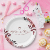 ブルゴーニュエレガントフローラモノグ素朴ラム結婚ズ ペーパープレート (パーティー)