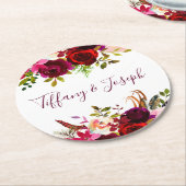 ブルゴーニュエレガントフローラ春庭園の結婚式 ラウンドペーパーコースター (アングル)