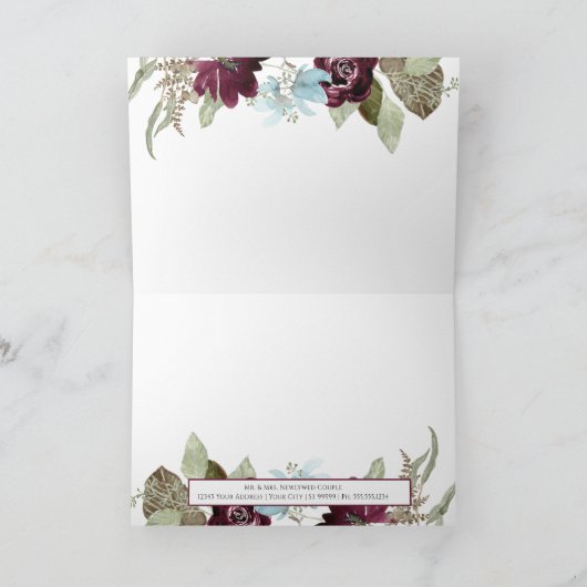 ブルゴーニュエレガントフローラ海軍結婚の皆様へ カード (内部)