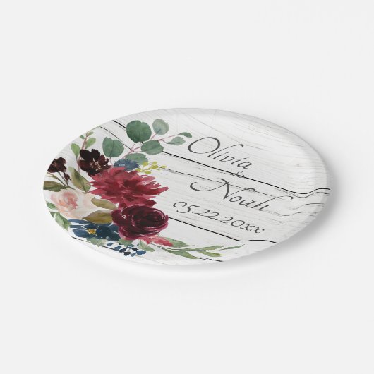 ブルゴーニュエレガントフローラ素朴水色かわいらし ペーパープレート (アングル)