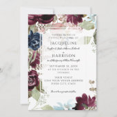 ブルゴーニュエレガントフローラ赤面秋の結婚葉 招待状 (正面)
