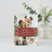 ブルゴーニュエレガントボタニカルメリークリスマスホリデー ポストカード (スタンド正面)