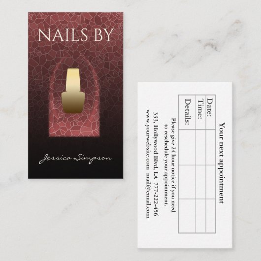 ブルゴーニュエレガントモザイク楕円金ゴールド爪、 ネイルポリッシュ 予約カード (正面/裏面)