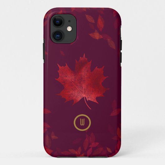 ブルゴーニュエレガントレッドと金ゴールド紅葉 Case-Mate iPhoneケース (裏面)