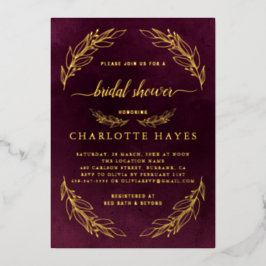 ブルゴーニュエレガントレッド及び金ゴールドブライダルシャワー 箔招待状