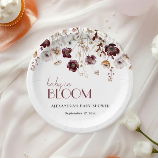 ブルゴーニュエレガントワイルドフラワーガールベビーシャワー ペーパープレート