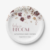 ブルゴーニュエレガントワイルドフラワーガールベビーシャワー ペーパープレート (正面)