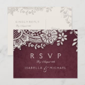 ブルゴーニュエレガントヴィンテージレース素朴な結婚式RSVP インビテーションポストカード (正面/裏面)
