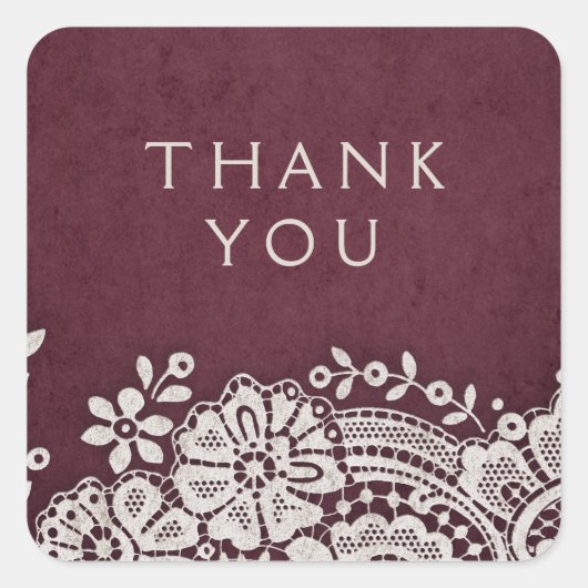 ブルゴーニュエレガントヴィンテージレース素朴結婚式の引き出物 スクエアシール (正面)