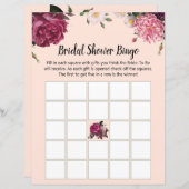 ブルゴーニュエレガントーとピンクの花ブライダルビンゴ (正面/裏面)