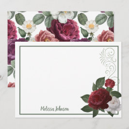 ブルゴーニュエレガントーとピンクフローラバラ ノートカード