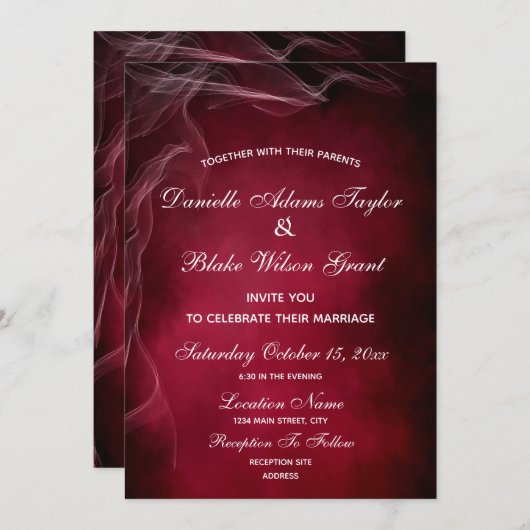 ブルゴーニュエレガントーとホワイトウィスピー結婚ズ 招待状 (正面/裏面)