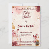 ブルゴーニュエレガントーと赤面の水彩動物ベビー 招待状 (正面)