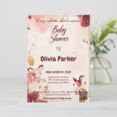 ブルゴーニュエレガントーと赤面の水彩動物ベビー 招待状 (スタンド正面)