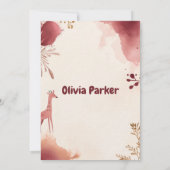 ブルゴーニュエレガントーと赤面の水彩動物ベビー 招待状 (裏面)