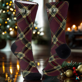 ブルゴーニュエレガントーと金ゴールドクリスマスプレドカスタム ソックス