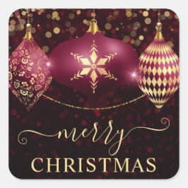 ブルゴーニュエレガントーと金ゴールドバウブルクリスマス スクエアシール