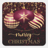ブルゴーニュエレガントーと金ゴールドバウブルズメリークリスマス スクエアシール (正面)