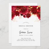 ブルゴーニュエレガントーと金ゴールドブライダルシャワーの招待 招待状 (正面/裏面)