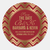 ブルゴーニュエレガントーと金ゴールド幾何学的ジグザグシェブロン ラウンドシール (正面)