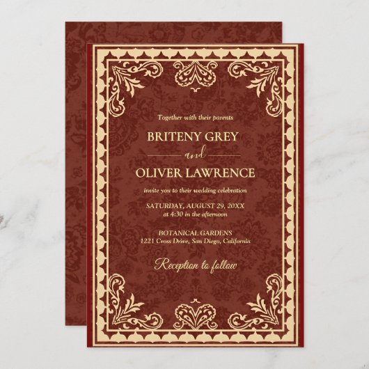 ブルゴーニュエレガントーと金華美箔結婚ズ 招待状 (正面/裏面)