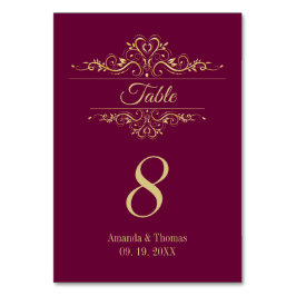 ブルゴーニュエレガントーのゴールデン結婚フレームのテーブル テーブルナンバー