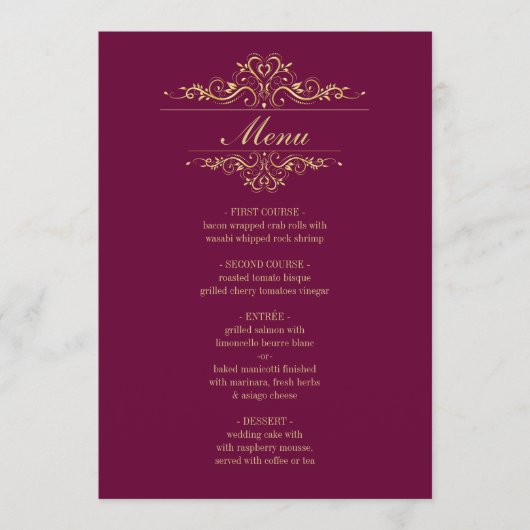 ブルゴーニュエレガントーのゴールデン結婚フレームのメニュー メニュー (正面)