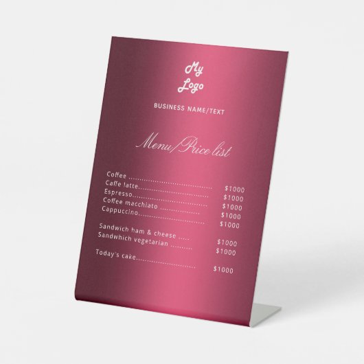 ブルゴーニュエレガントーのメニュー価格表 台座サイン (正面)