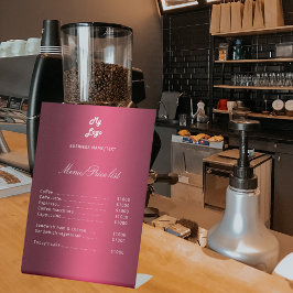 ブルゴーニュエレガントーのメニュー価格表 台座サイン