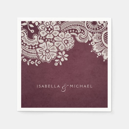 ブルゴーニュエレガントーのヴィンテージレース結婚ラスティック スタンダードカクテルナプキン (正面)