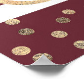 ブルゴーニュエレガントーの花金ゴールド結婚ドットの歓迎 ポスター (角)