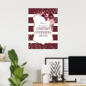 ブルゴーニュエレガントーの花金ゴールド結婚ドットの歓迎 ポスター (ホームオフィス)