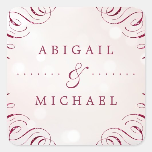 ブルゴーニュエレガントーの華やかなグラムのヴィンテージ結婚式 スクエアシール (正面)