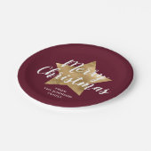 ブルゴーニュエレガントーの金ゴールドスターメリークリスマス ペーパープレート (アングル)