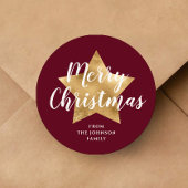ブルゴーニュエレガントーの金ゴールドスターメリークリスマス ラウンドシール