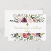 ブルゴーニュエレガントーアイボリーフローラフレーム金ゴールドバプテスマ サンキューカード (正面/裏面)