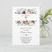 ブルゴーニュエレガントーアイボリーフローラフレーム金ゴールドバプテスマ 招待状 (スタンド正面)