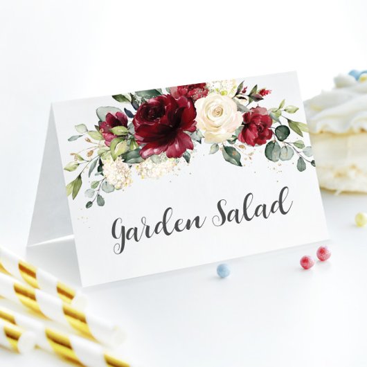 ブルゴーニュエレガントーアイボリーフローラ結婚ズフードテント カード