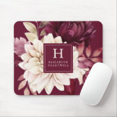 ブルゴーニュエレガントーアイボリー水彩フローラモノグラム マウスパッド (マウス)