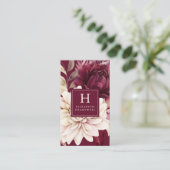 ブルゴーニュエレガントーアイボリー水彩フローラモノグラム 名刺 (スタンド正面)