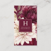 ブルゴーニュエレガントーアイボリー水彩フローラモノグラム 名刺 (正面)