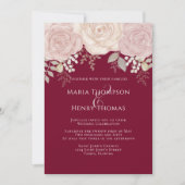ブルゴーニュエレガントーウォーター色フローラ赤面バラ金ゴールド 招待状 (正面)