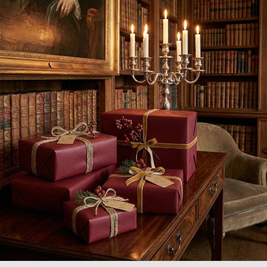 ブルゴーニュエレガントークラシックワインレッドギフトラップ ラッピングペーパー