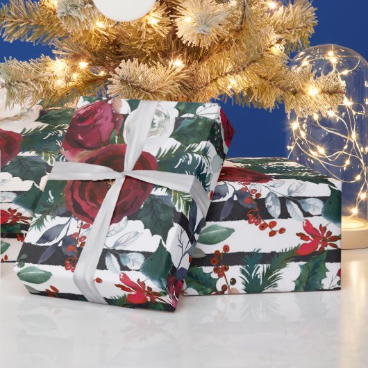 ブルゴーニュエレガントーバララージストライプクリスマス ラッピングペーパー (クリスマス)