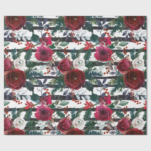 ブルゴーニュエレガントーバララージストライプクリスマス ラッピングペーパー (フラット)