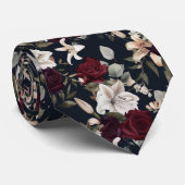 ブルゴーニュエレガントーバラ白ゆり花パターン ネクタイ (ロール)